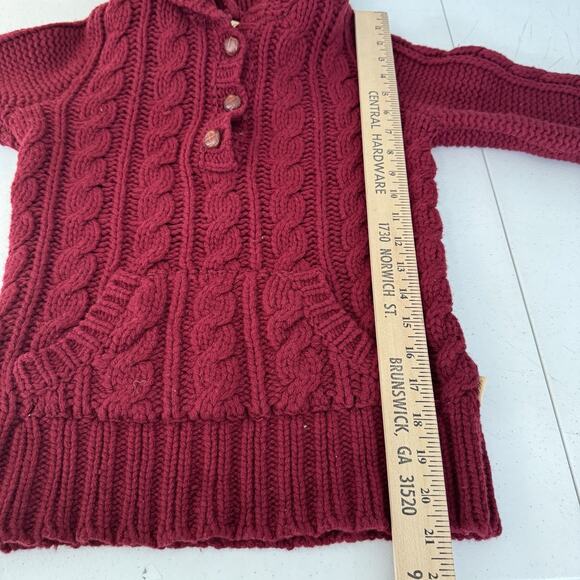 Hollister Y2K Wool Cable Knit Hoodie Sweater Sz L Dark Red Slim Preppy Grunge - Picture 8 of 9
